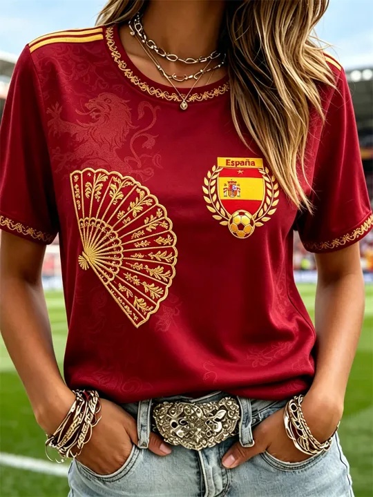 Street Fashion In Spain - Spain Football Fan T-shirt Sleeved Breathable