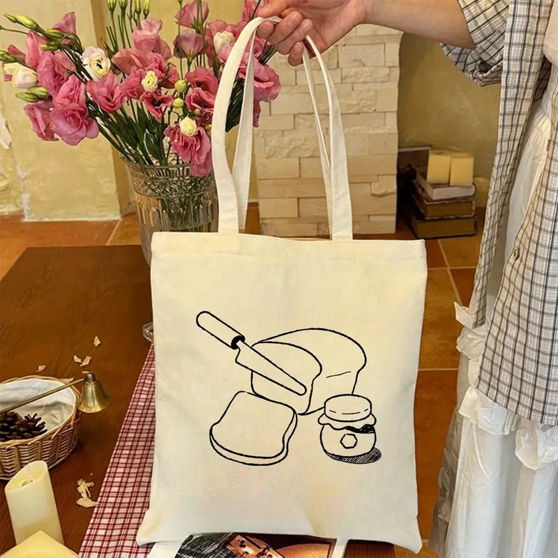 Tote Bag Canvas Print - Bread Jam Line Art Canvas Tote