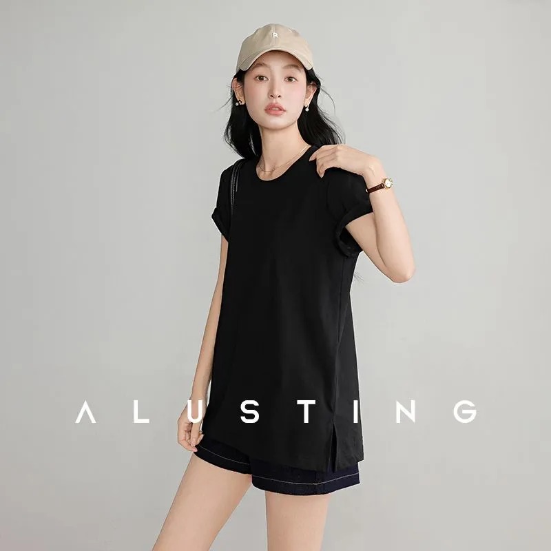 Summer Women's T Shirt Crew Ne - Longline Tee Oversized 评论和价格