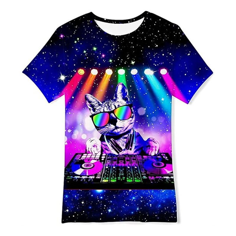 Neon Hip Hop Cat T-shirt For M - Street Fashion Trends 2025 评论和价格