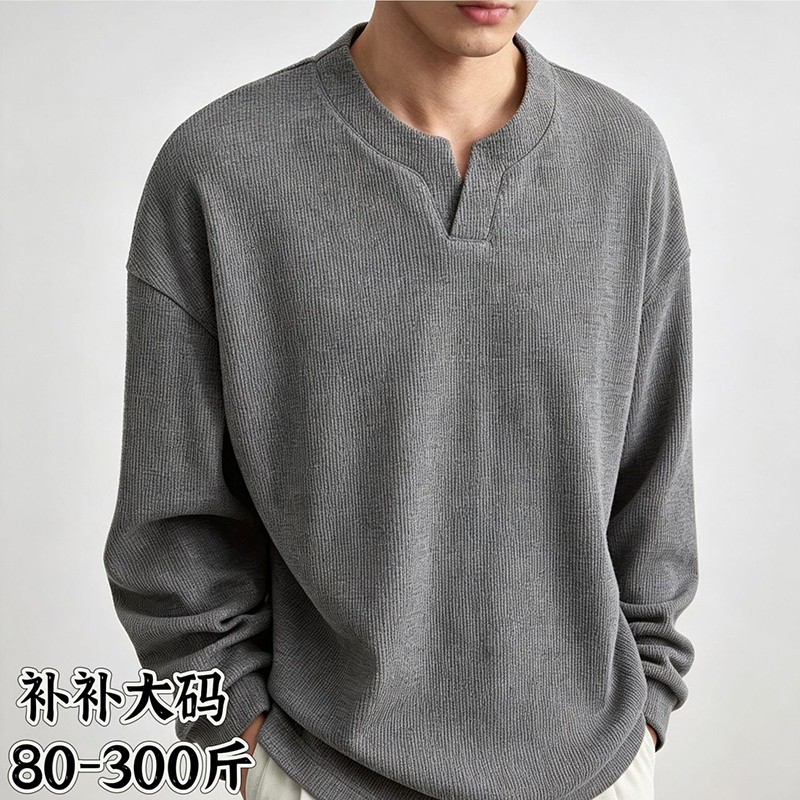 Plus Size Men Waffle Knit Henl - Longline Tee Oversized 评论和价格