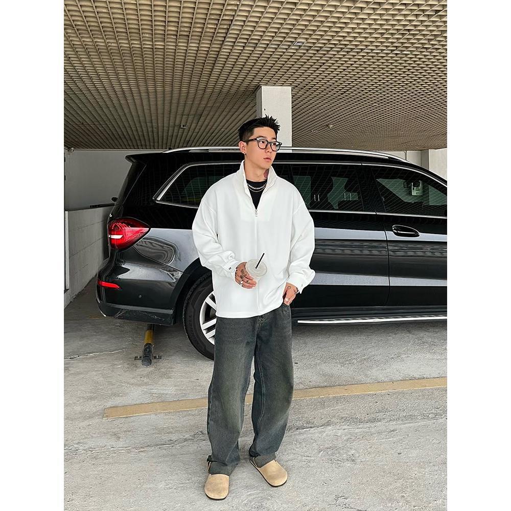 Zipper Turtleneck Twill Textur - Longline Tee Oversized 评论和价格
