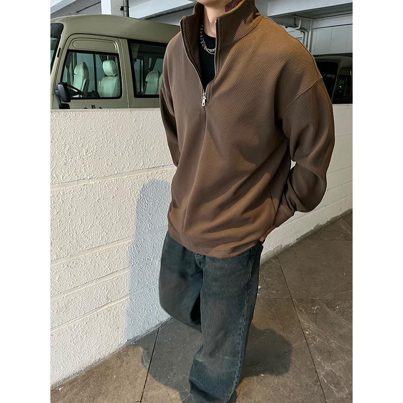 Zipper Turtleneck Twill Textur - Longline Tee Oversized 评论和价格