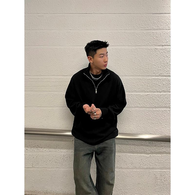 Zipper Turtleneck Twill Textur - Longline Tee Oversized 评论和价格