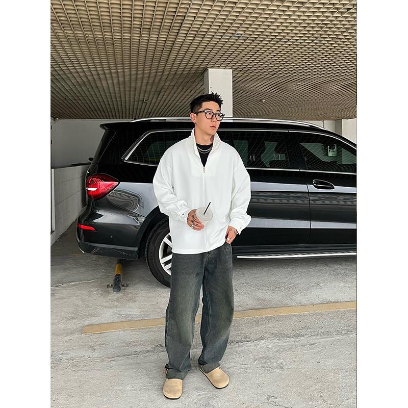 Zipper Turtleneck Twill Textur - Longline Tee Oversized 评论和价格