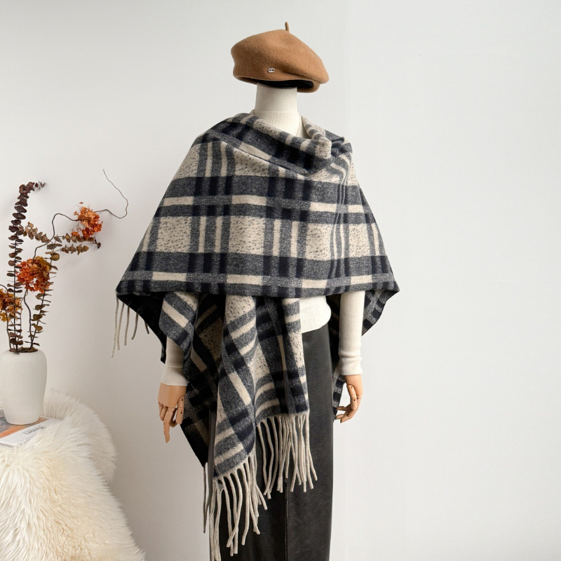 Heavy 750g Scarf Check Poncho  - Street Fashion Hijab 评论和价格
