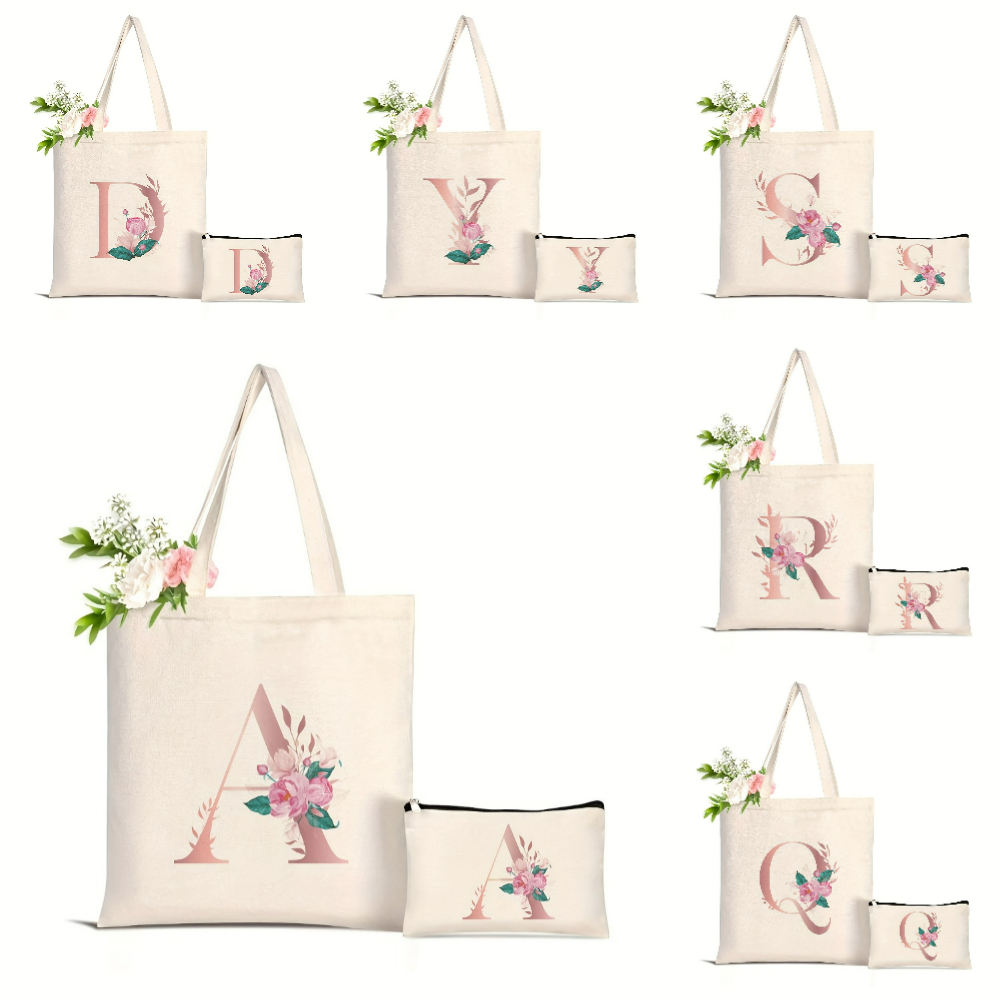 1pc Floral Love Letter Print T - Tote Bag Canvas Print 评论和价格