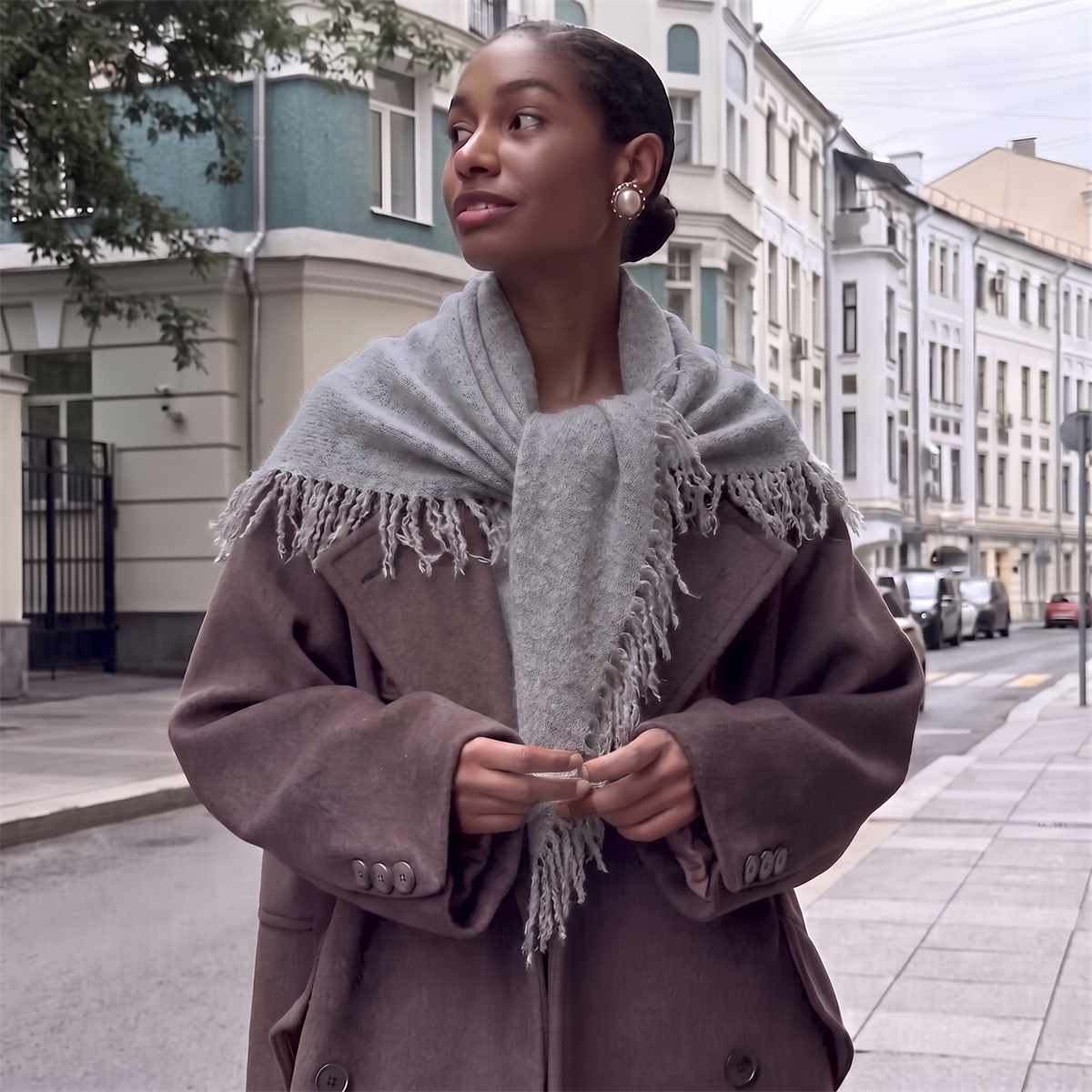 Solid Light Grey Tassel Triang - Street Fashion Hijab 评论和价格