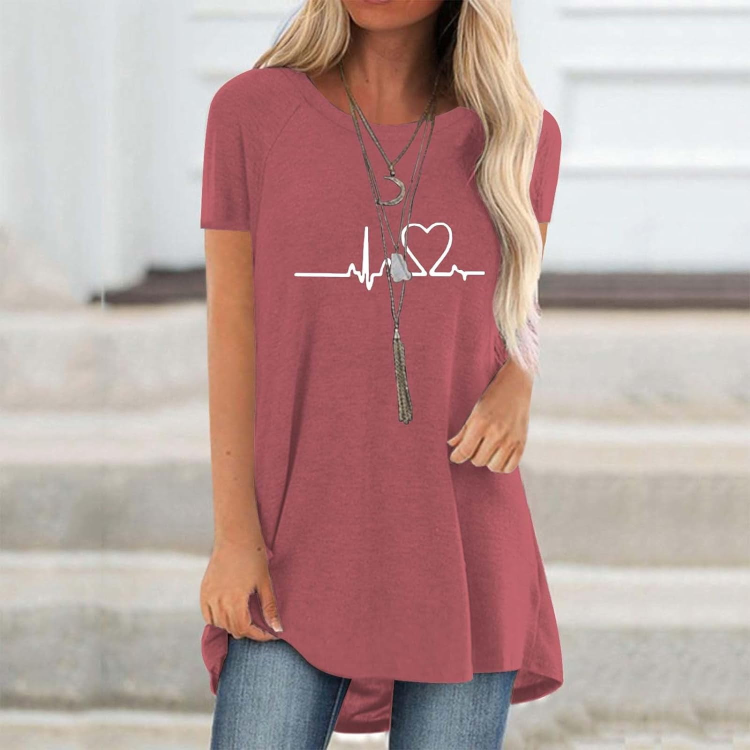 Line Love Graphics 3D Print T- - Longline Tee Oversized 评论和价格