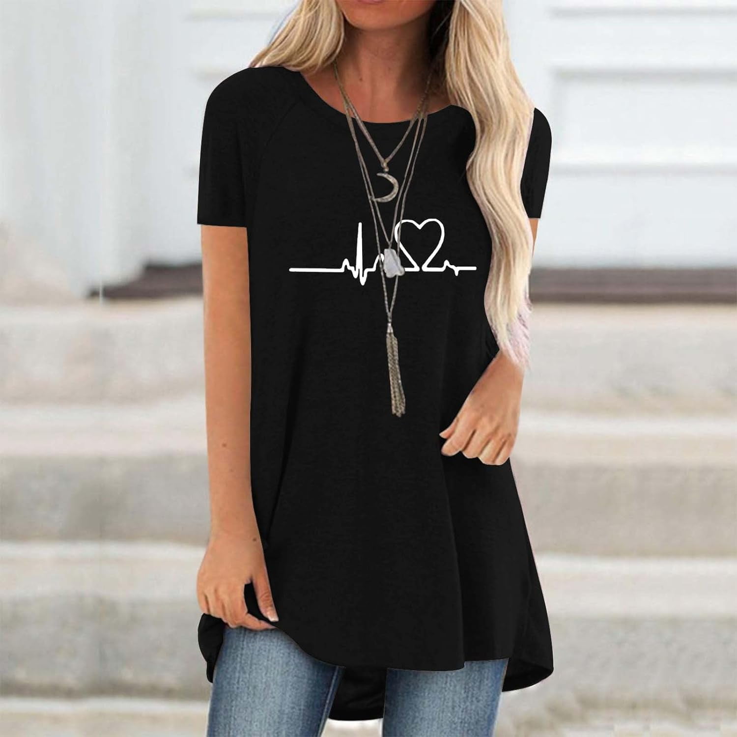 Line Love Graphics 3D Print T- - Longline Tee Oversized 评论和价格