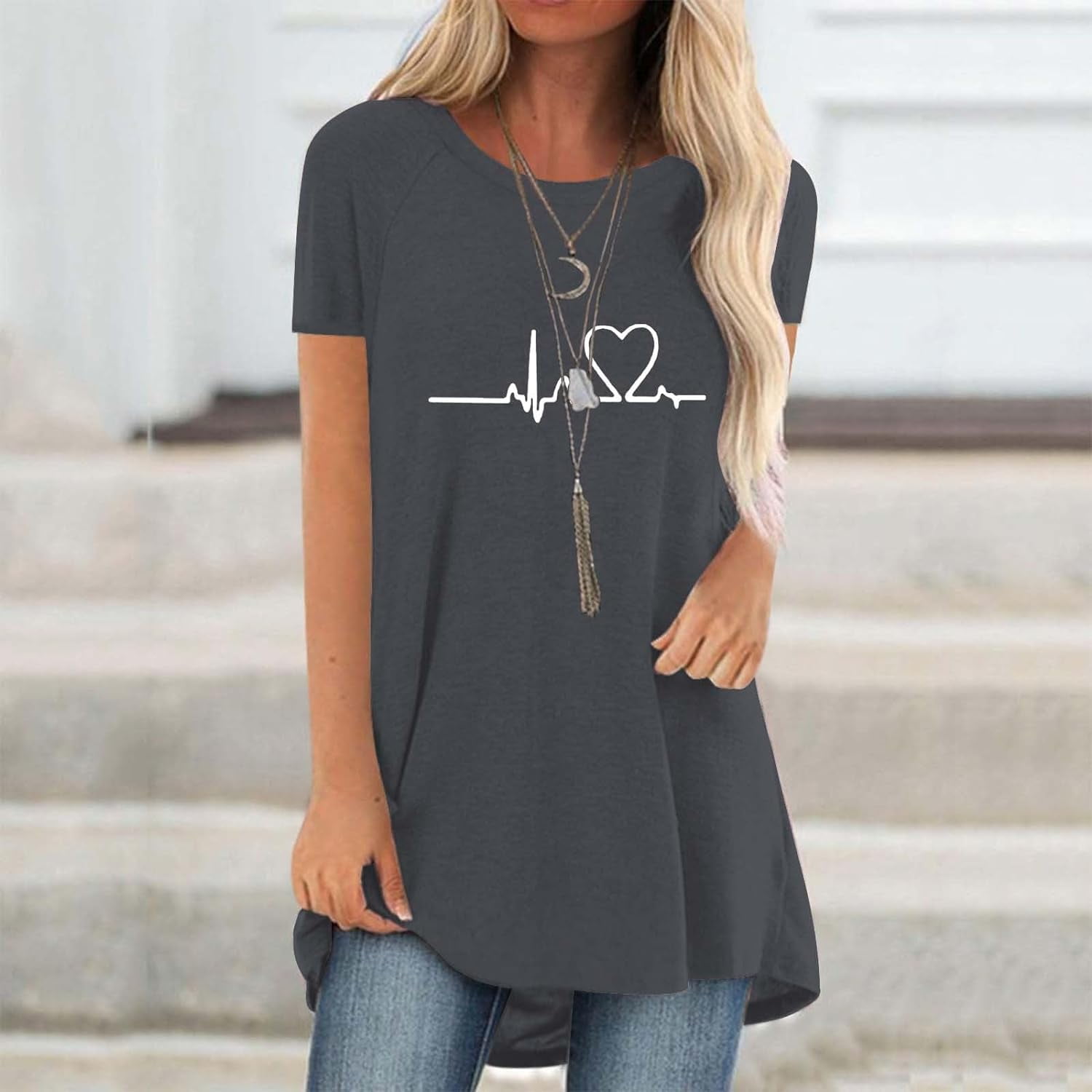 Line Love Graphics 3D Print T- - Longline Tee Oversized 评论和价格