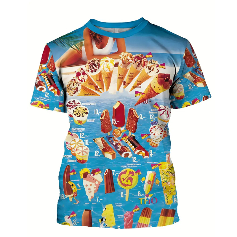 Ice Cream Color Fashion T-shir - Street Fashion Trends 2025 评论和价格