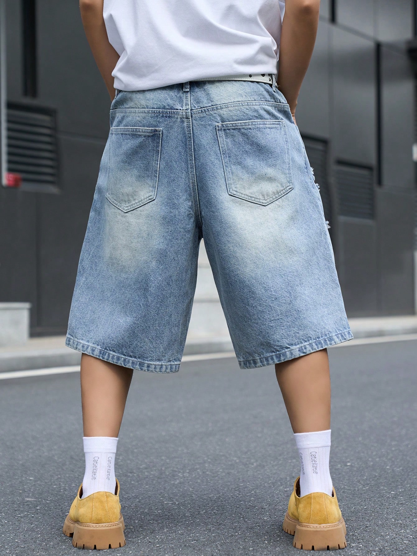 Men's Loose Fit Denim Bermuda  - Street Fashion Hip Hop 评论和价格