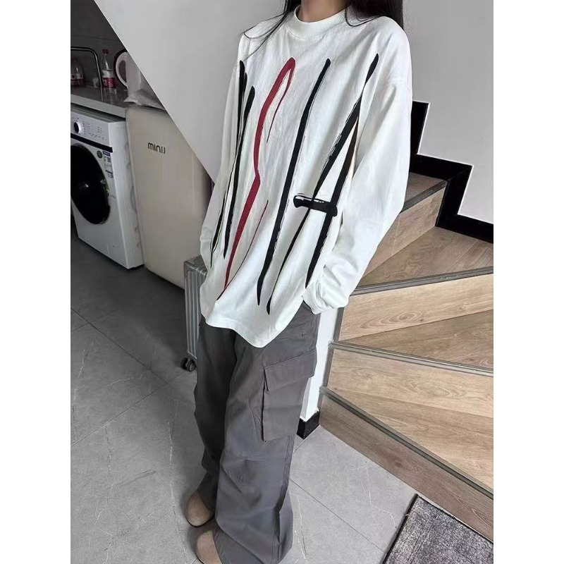 Women Oversized Crew Neck Abst - Longline Tee Oversized 评论和价格
