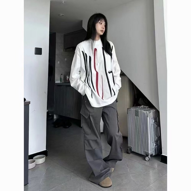 Women Oversized Crew Neck Abst - Longline Tee Oversized 评论和价格