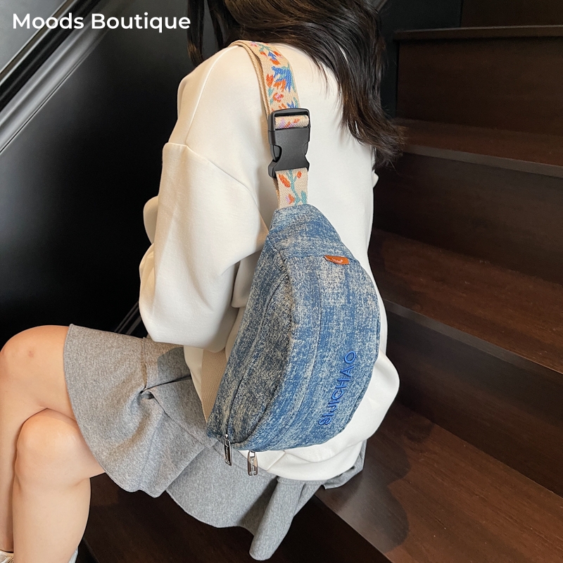 Denim Blue Chest Bags For Wome - Street Fashion Trends 2025 评论和价格